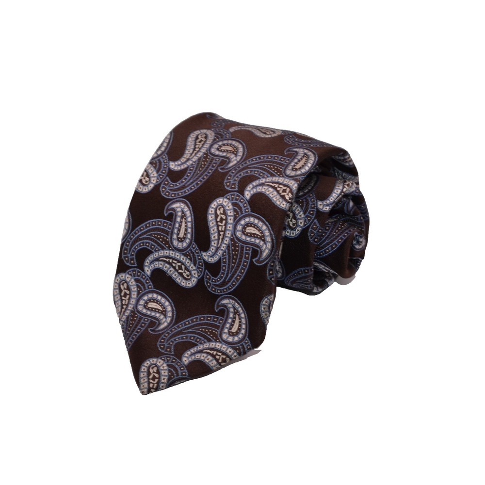 Michael Kors Tie Brown Silver Blue Paisley 100% Silk